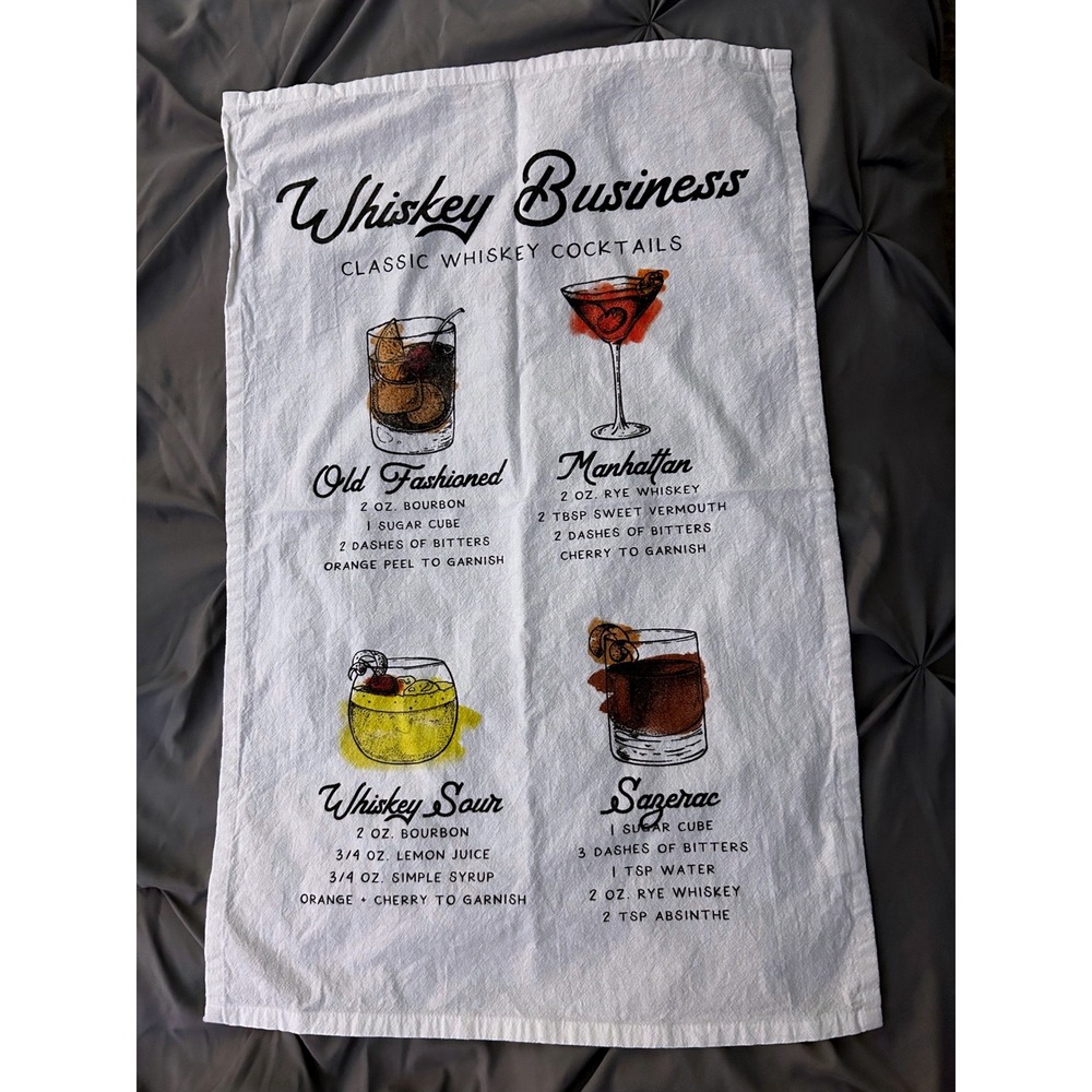 Mud Pie Whiskey Business Classic Cocktails Kitchen Towel Tea‎ Bar Decor